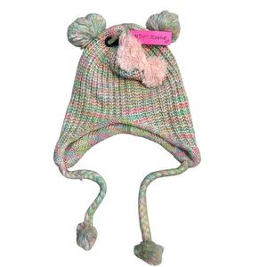 NWT - Betsey Johnson kids Multicolor Knit Pom-Pom Hat